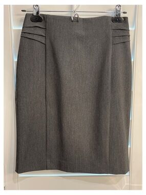 Express Gray Pencil Skirt with Pleat Accents